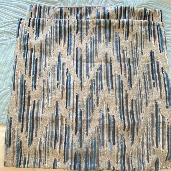 Two  24" X 24" Cushion Covers Teal Blue & Gray with Gray Velvet Backs Zippered - Picture 1 of 2